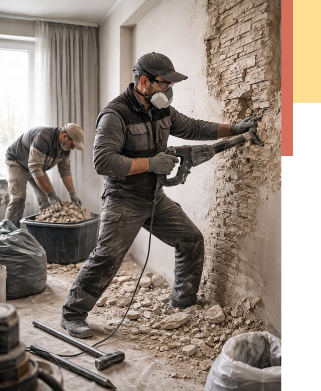 Демонтаж декоративного камня в Краснокамске от 1470 руб/м² — быстро и недорого | ОТДЕЛОЧНИК-Кнм