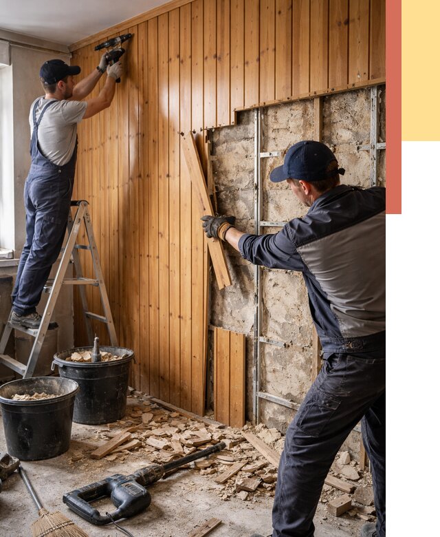 Демонтаж вагонки со стен в Краснокамске от 1470 руб. — снятие, удаление, срочно | ОТДЕЛОЧНИК-Кнм