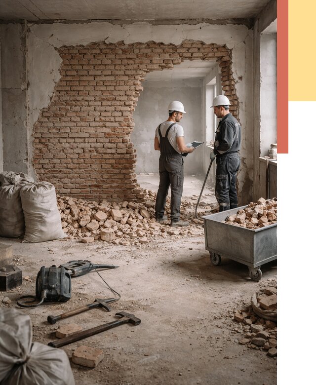 Демонтаж кирпичных стен в Краснокамске от 4258 руб. — быстро, недорого, под ключ | ОТДЕЛОЧНИК-Кнм