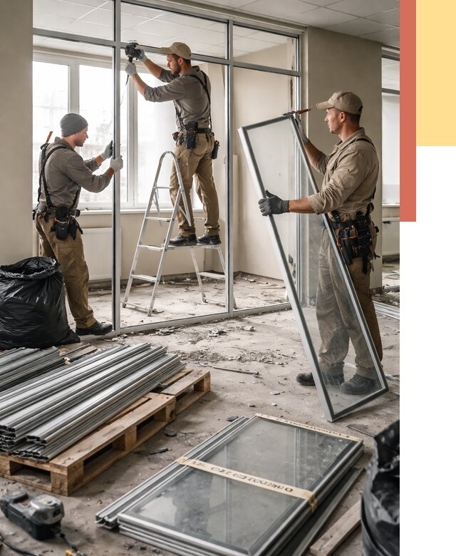 Демонтаж алюминиевых перегородок в Краснокамске от 4258 руб. — быстро и недорого | ОТДЕЛОЧНИК-Кнм