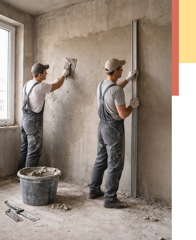 Штукатурка бетонных стен в Краснокамске от 4562 руб/м² — качественно и быстро | ОТДЕЛОЧНИК-Кнм