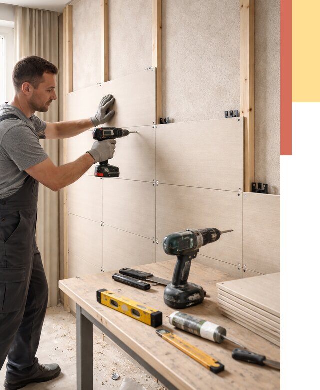 Монтаж МДФ панелей на стены в Краснокамске от 1267 руб. под ключ | ОТДЕЛОЧНИК-Кнм