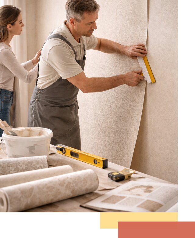 Поклейка обоев с подбором рисунка в Краснокамске