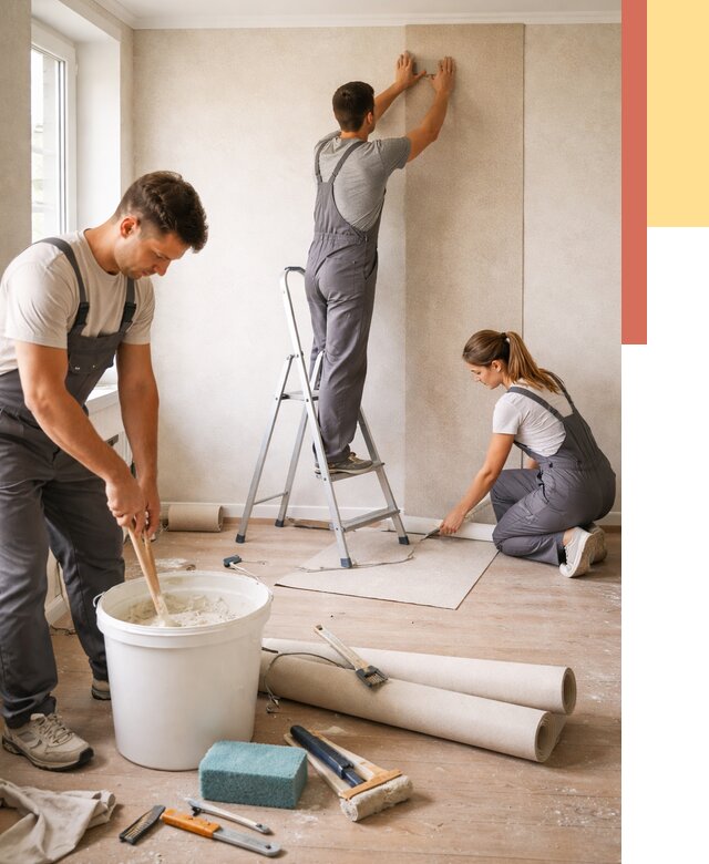 Оклейка стен обоями в Краснокамске от 3548 руб/м2 — быстро и недорого | ОТДЕЛОЧНИК-Кнм