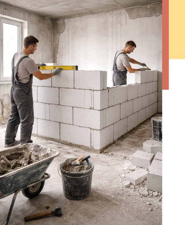 Кладка перегородок из ПГП в Краснокамске от 2534 руб./м2 — монтаж и возведение под ключ | ОТДЕЛОЧНИК-Кнм