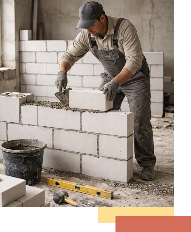 Кладка перегородок из силикатного блока в Краснокамске