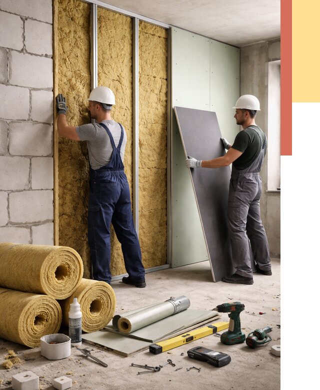 Шумоизоляция перегородок из блоков в Краснокамске от 1875 руб./м² — быстро и недорого | ОТДЕЛОЧНИК-Кнм