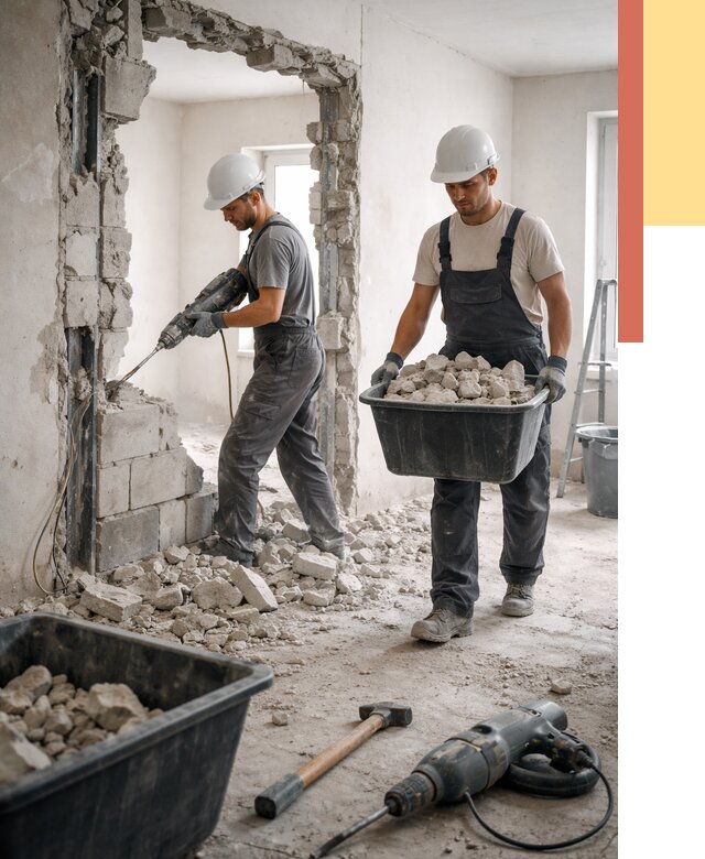 Демонтаж блоковых перегородок в Краснокамске от 3801 руб. — быстро и недорого | ОТДЕЛОЧНИК-Кнм