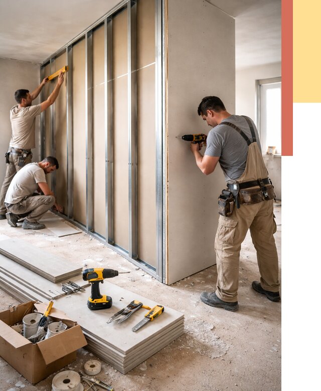 Монтаж однослойной перегородки из гипсокартона в Краснокамске от 659 руб. | ОТДЕЛОЧНИК-Кнм