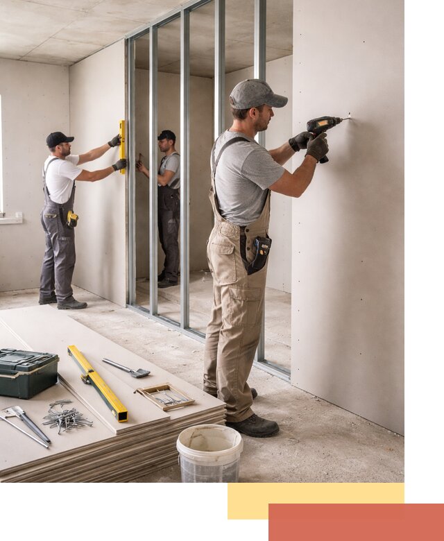 Однослойная перегородка из гипсокартона в Краснокамске под ключ, монтаж и отделка