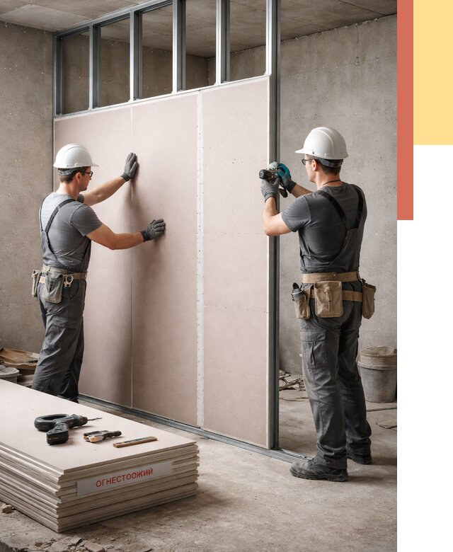 Перегородка из огнестойкого гипсокартона в Краснокамске от 1875 руб. под ключ | ОТДЕЛОЧНИК-Кнм