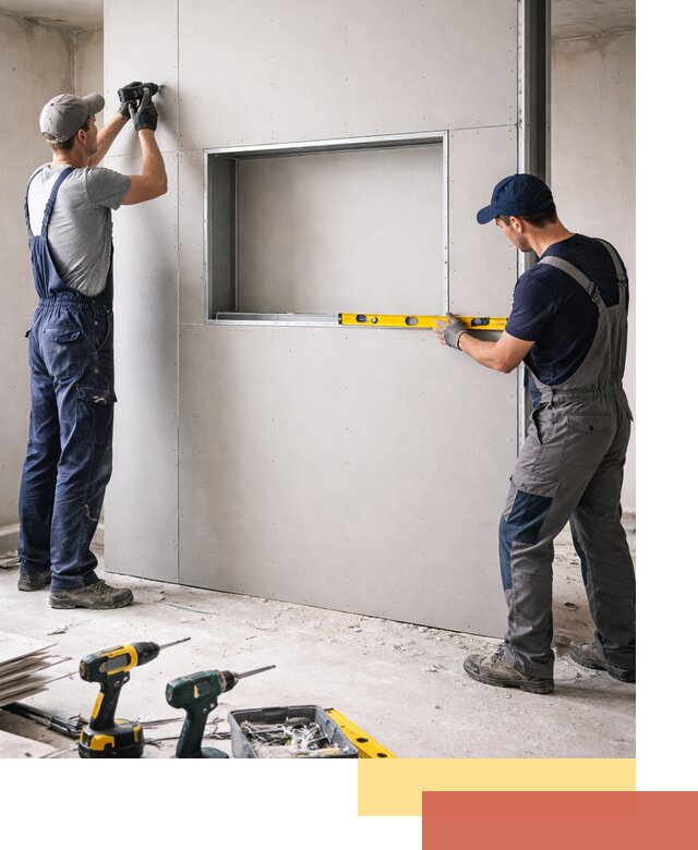 Перегородка из гипсокартона с нишей под декор в Краснокамске