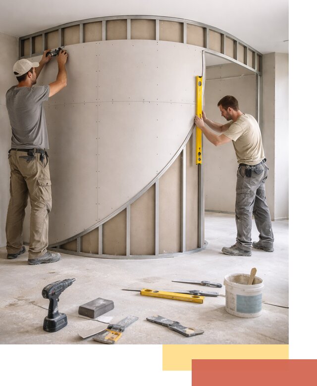 Радиусная перегородка из гипсокартона в Краснокамске под ключ