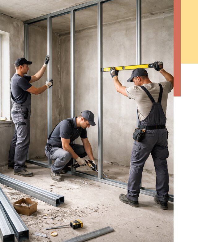 Монтаж каркаса перегородки из профиля в Краснокамске от 760 руб. | ОТДЕЛОЧНИК-Кнм