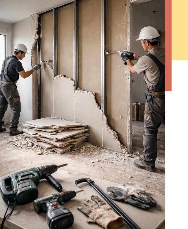 Демонтаж перегородки из гипсокартона в Краснокамске от 1216 руб. быстро и недорого | ОТДЕЛОЧНИК-Кнм