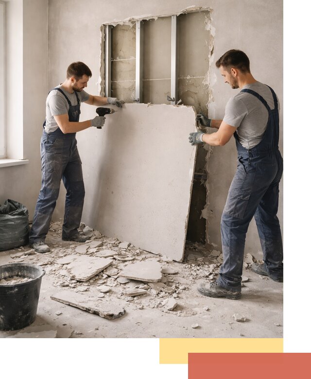 Демонтаж перегородки из гипсокартона в Краснокамске быстрый и аккуратный