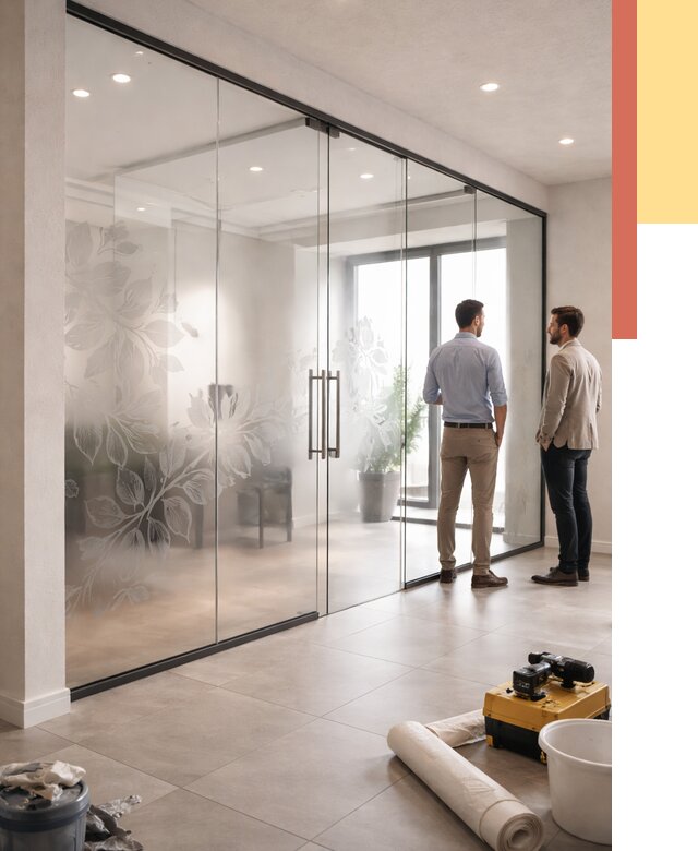 Стеклянные перегородки с рисунком в Краснокамске от 12671 руб. монтаж и нанесение | ОТДЕЛОЧНИК-Кнм