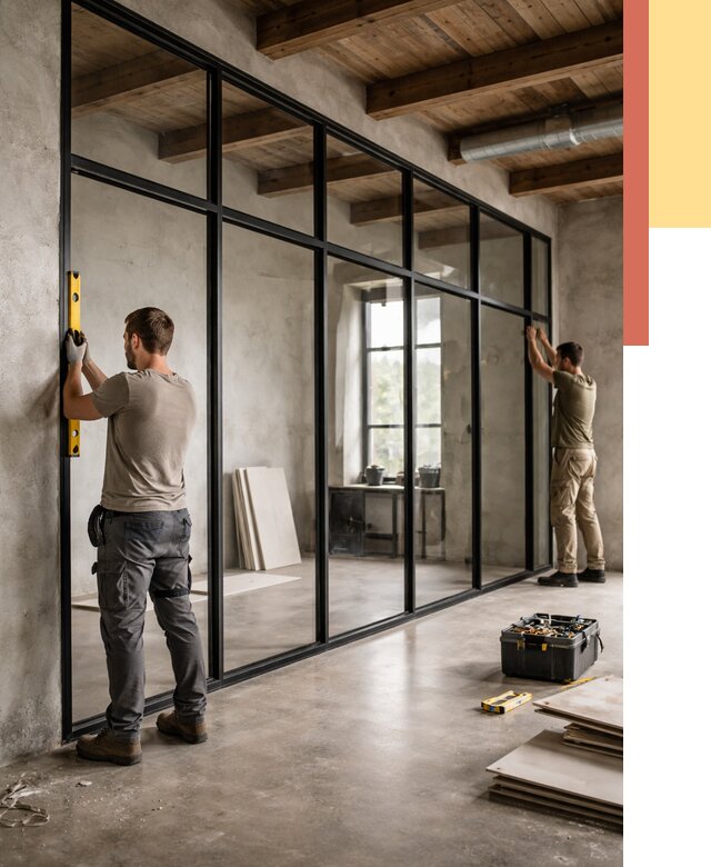 Стеклянные перегородки лофт в Краснокамске от 10644 руб. под ключ | ОТДЕЛОЧНИК-Кнм