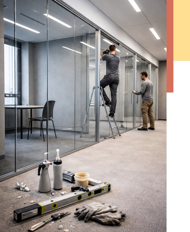 Стеклянные офисные перегородки в Краснокамске от 8616 руб. — монтаж и установка | ОТДЕЛОЧНИК-Кнм