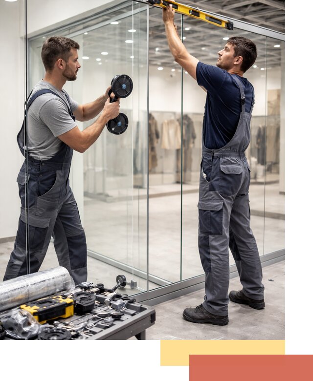 Стеклянные перегородки для магазинов в Краснокамске — монтаж и установка