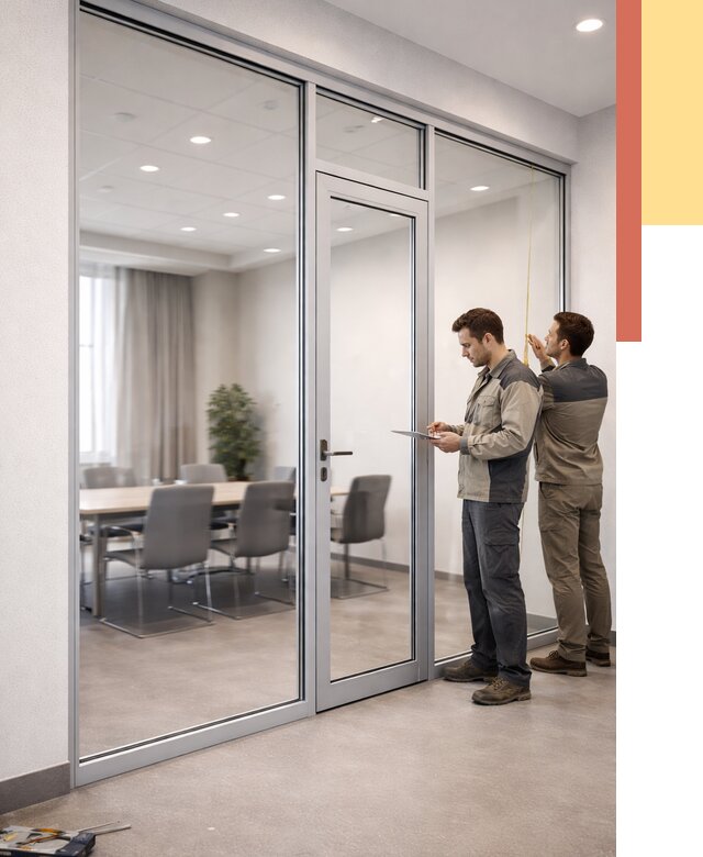 Установка и монтаж алюминиевых перегородок со стеклом в Краснокамске от 8312 руб. | ОТДЕЛОЧНИК-Кнм