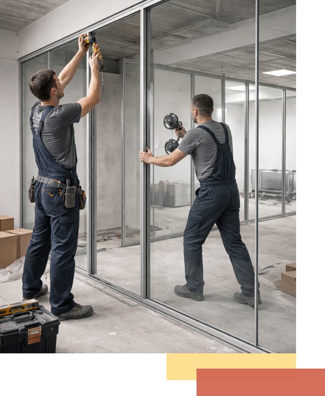 Алюминиевые перегородки со стеклом в Краснокамске — изготовление и монтаж