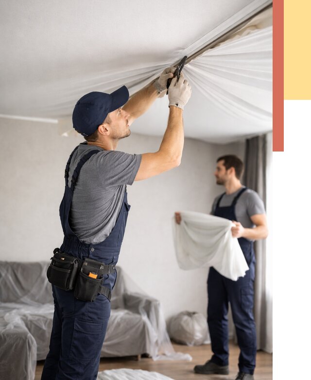 Демонтаж натяжного потолка в Краснокамске от 4562 руб. — снятие и разбор под ключ | ОТДЕЛОЧНИК-Кнм