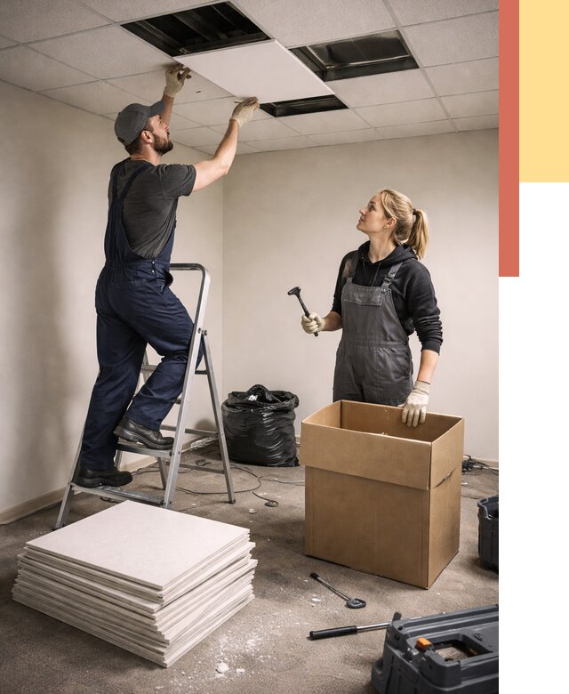 Демонтаж потолочной плитки в Краснокамске от 4562 руб. быстро и недорого | ОТДЕЛОЧНИК-Кнм