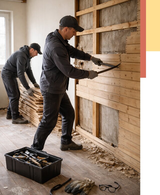 Демонтаж вагонки в Краснокамске от 3852 руб/м2 — быстро и недорого | ОТДЕЛОЧНИК-Кнм