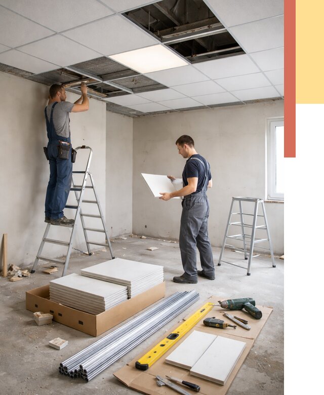 Монтаж потолка армстронг в Краснокамске от 4562 руб/м2 — быстрая установка под ключ | ОТДЕЛОЧНИК-Кнм