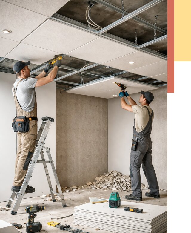 Монтаж акустического потолка в Краснокамске от 6589 руб/м2 — быстро и недорого | ОТДЕЛОЧНИК-Кнм