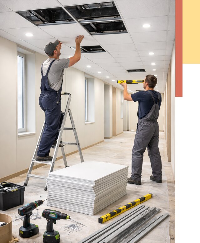 Ремонт потолка Армстронг в Краснокамске от 4562 руб. — быстро и недорого | ОТДЕЛОЧНИК-Кнм