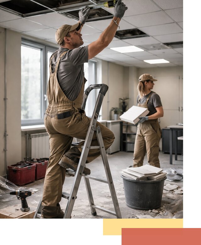 Ремонт потолка Армстронг и замена плит в Краснокамске