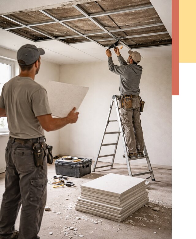 Замена плит подвесного потолка в Краснокамске от 1774 руб. быстро и недорого | ОТДЕЛОЧНИК-Кнм