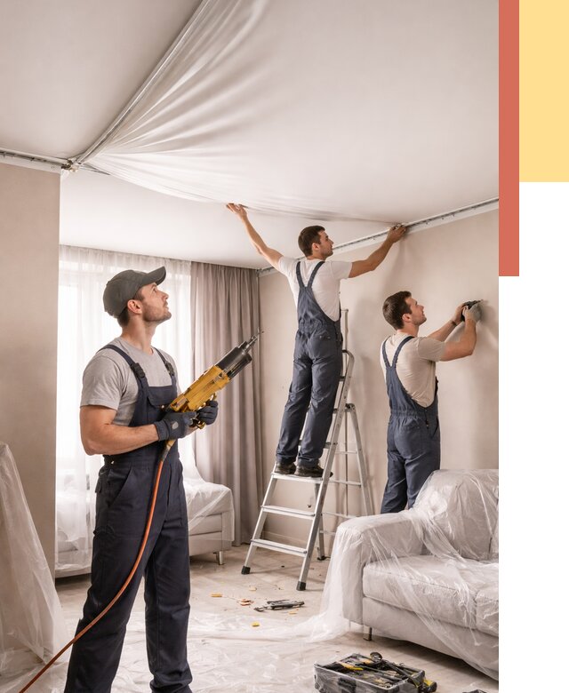 Установка натяжного потолка в Краснокамске от 4562 руб. | Быстро и недорого — ОТДЕЛОЧНИК-Кнм