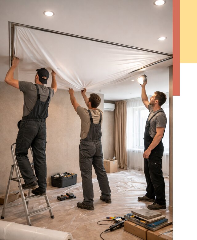 Монтаж ПВХ натяжного потолка в Краснокамске от 3548 руб. под ключ | ОТДЕЛОЧНИК-Кнм