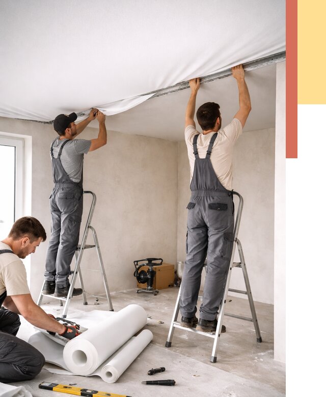 Монтаж тканевого натяжного потолка в Краснокамске от 3548 руб. под ключ | ОТДЕЛОЧНИК-Кнм