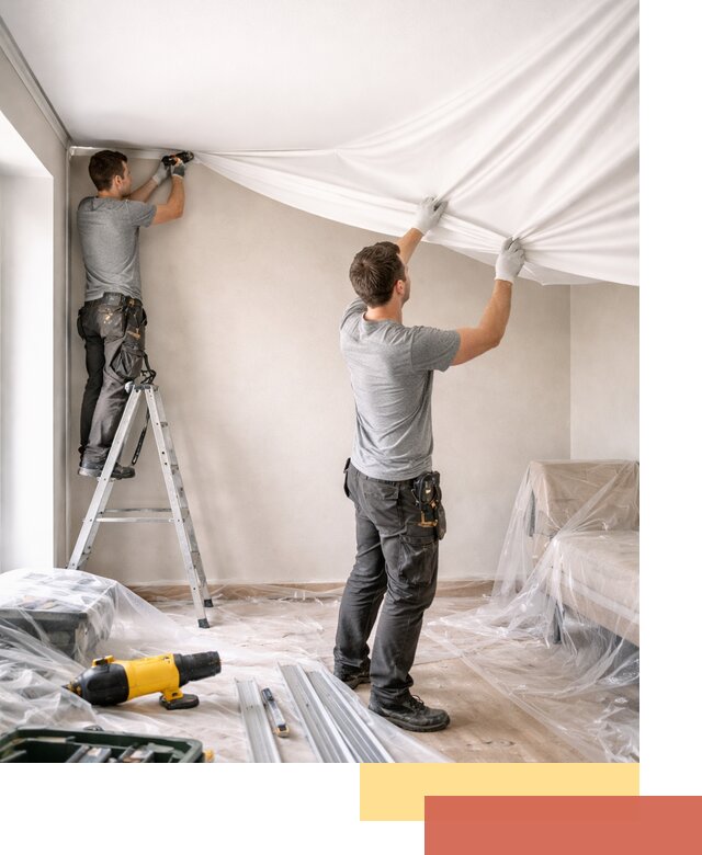 Монтаж тканевого натяжного потолка в Краснокамске недорого и быстро