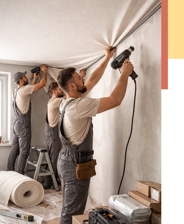 Монтаж фактурного натяжного потолка в Краснокамске от 760 руб. — ОТДЕЛОЧНИК-Кнм