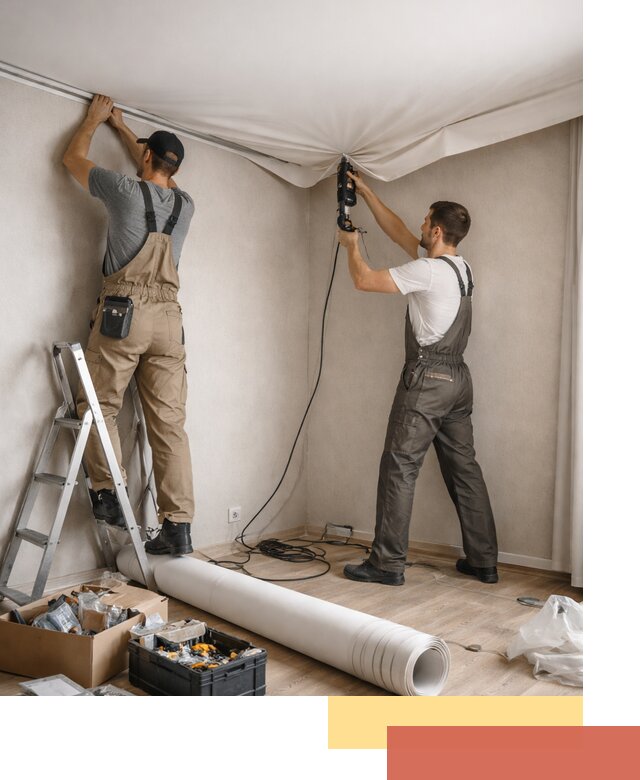 Монтаж цветного натяжного потолка в Краснокамске за один день