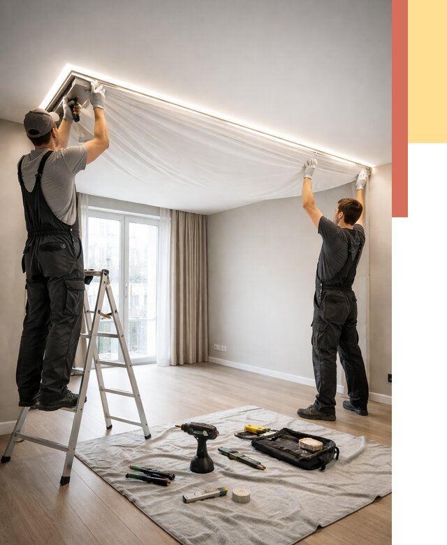 Монтаж парящего натяжного потолка в Краснокамске от 4562 руб. быстро и недорого | ОТДЕЛОЧНИК-Кнм