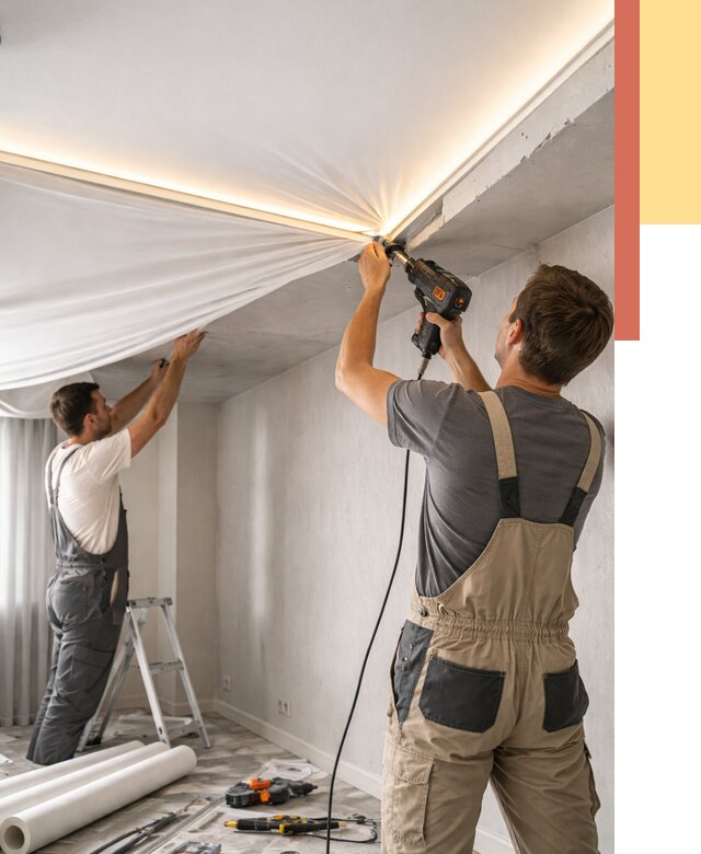 Монтаж натяжного потолка с подсветкой в Краснокамске от 963 руб. | ОТДЕЛОЧНИК-Кнм