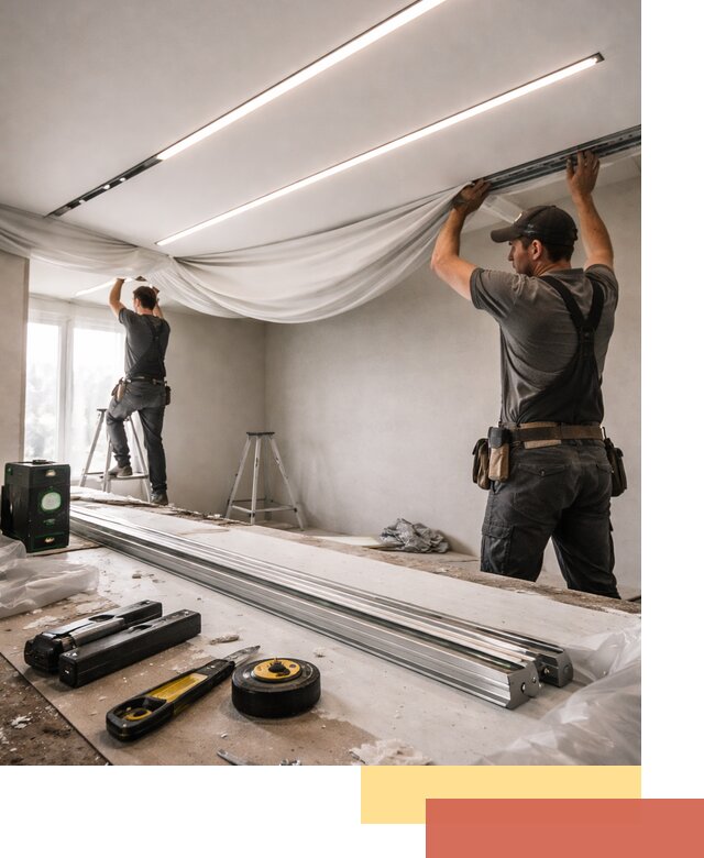 Монтаж натяжных потолков со световыми линиями в Краснокамске