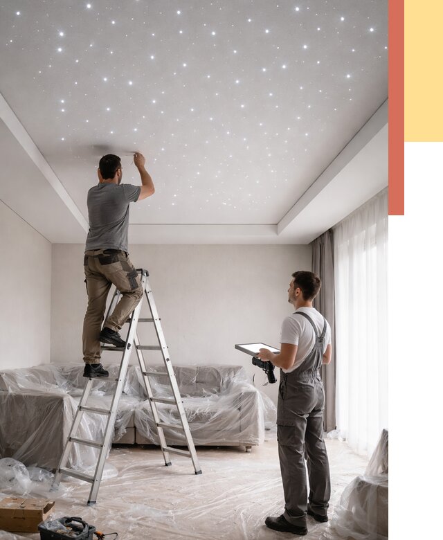 Монтаж натяжного потолка «звездное небо» в Краснокамске от 6589 руб. | ОТДЕЛОЧНИК-Кнм