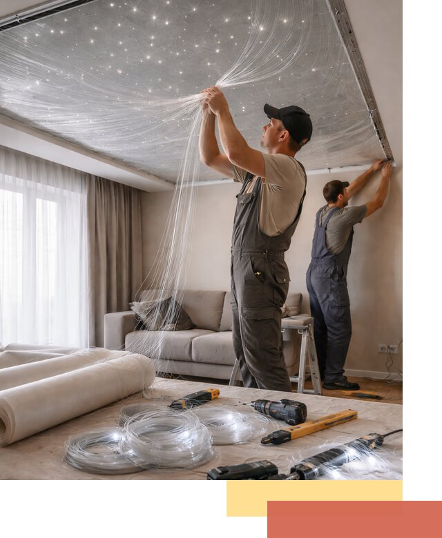 Монтаж натяжного потолка «Звездное небо» в Краснокамске