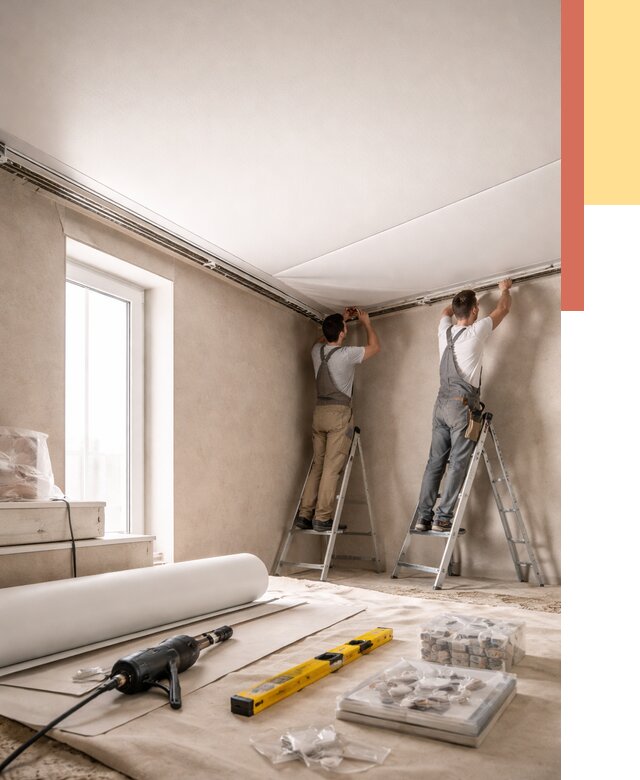 Монтаж натяжного потолка в спальне в Краснокамске от 3852 руб. под ключ | ОТДЕЛОЧНИК-Кнм