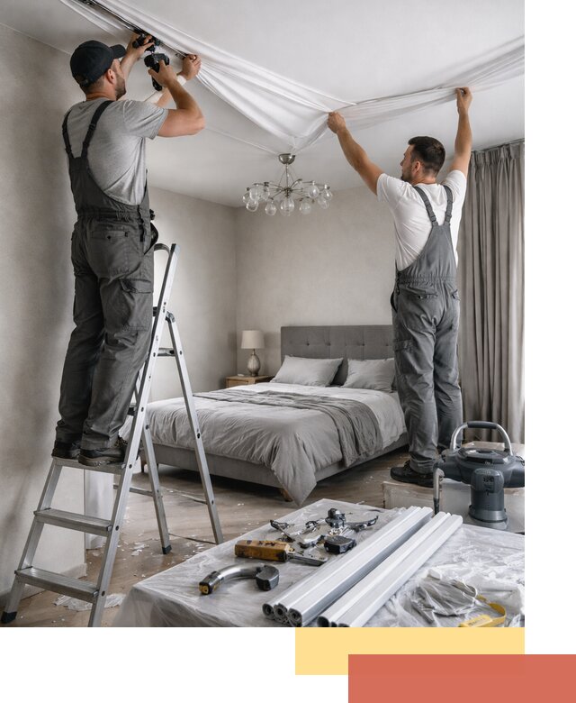 Монтаж натяжного потолка в спальне в Краснокамске