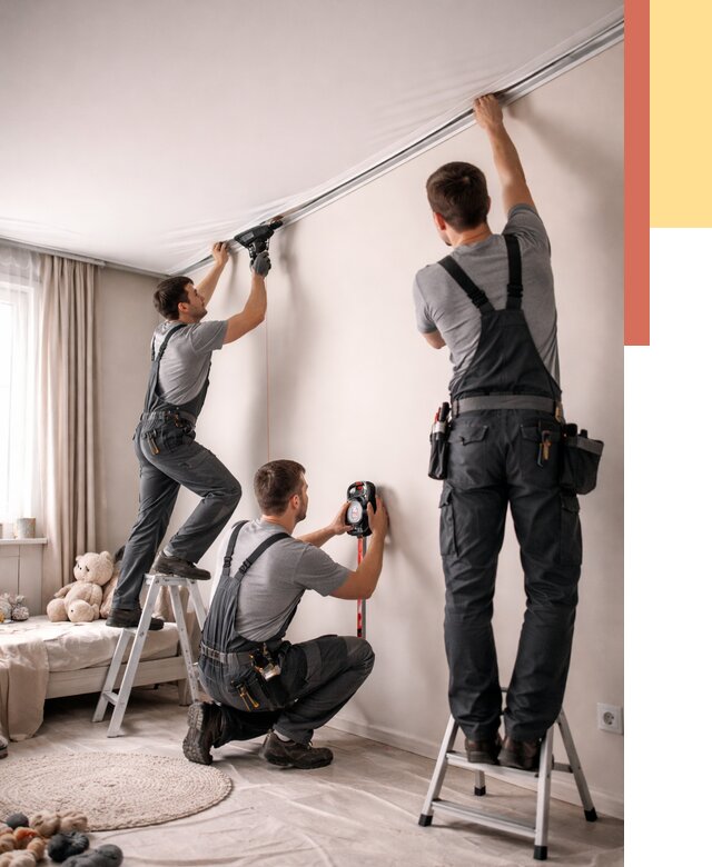 Монтаж натяжного потолка в детской в Краснокамске от 3548 руб. — быстро и недорого | ОТДЕЛОЧНИК-Кнм