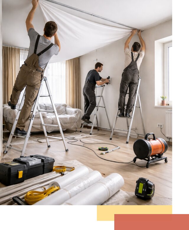 Монтаж натяжного потолка в гостиной в Краснокамске