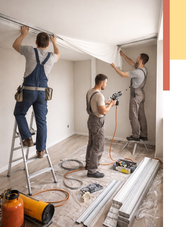 Монтаж натяжного потолка в студии в Краснокамске от 5575 руб. — быстро и недорого | ОТДЕЛОЧНИК-Кнм